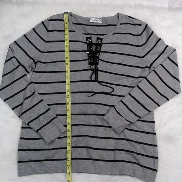 CALVIN KLEIN WOMENS BLACK AND GRAY LACE UP SWEATER - Picture 2 of 9